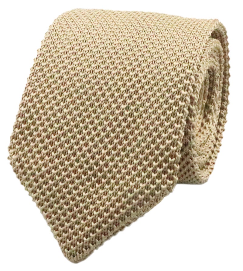 Secdtie Men's Skinny Knit Tie Vintage Mixed Pattern Casual 2.4" Necktie (One Size, Champagne) - Image 1